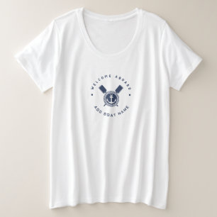 ブルーネイビー航海のいかりヨットクラブボートチームナム プラスサイズTシャツ