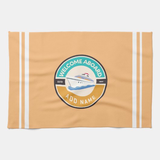 ブルーネイビー航海のいかりヨットクラブボートマリーナ キッチンタオル (横)