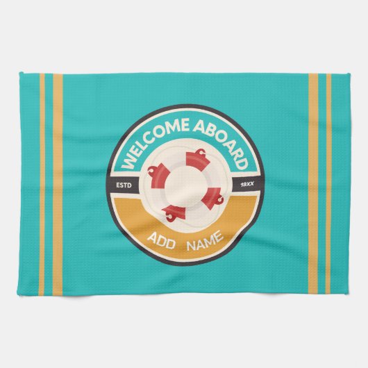 ブルーネイビー航海のいかりヨットクラブボートマリーナ キッチンタオル (横)