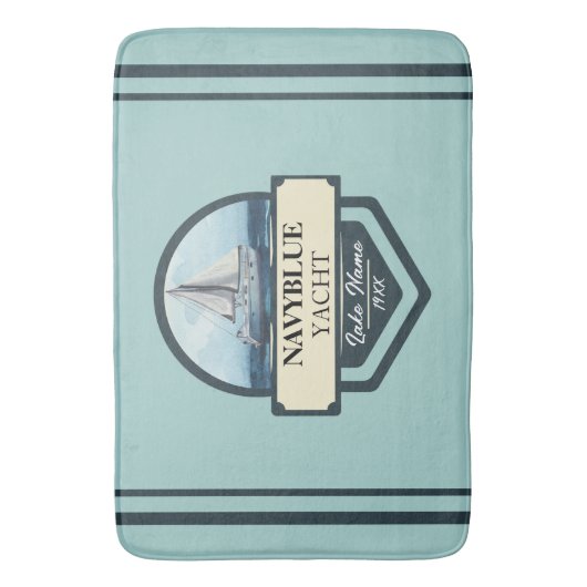 ブルーネイビー航海のいかりヨットクラブボートマリーナ バスマット (正面縦)