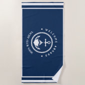 ブルーネイビー航海のいかりヨットクラブボートマリーナ ビーチタオル (正面)