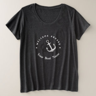 ブルーネイビー航海のいかりヨットクラブボートマリーナ プラスサイズTシャツ