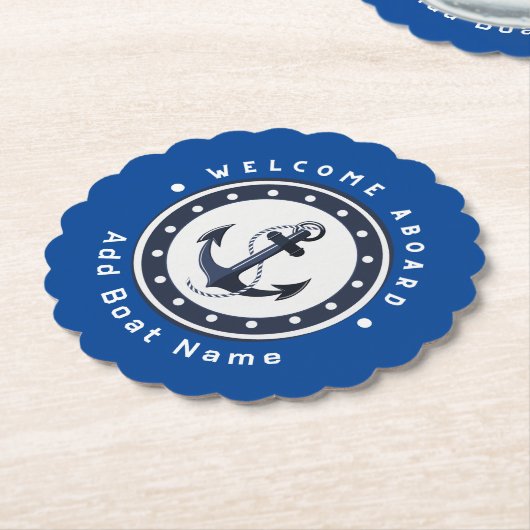 ブルーネイビー航海のいかりヨットクラブボートマリーナ ペーパーコースター (アングル)