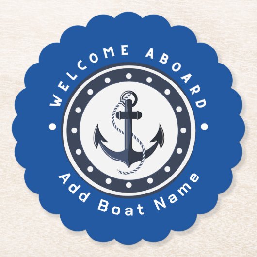 ブルーネイビー航海のいかりヨットクラブボートマリーナ ペーパーコースター (正面)
