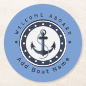 ブルーネイビー航海のいかりヨットクラブボートマリーナ ラウンドペーパーコースター (正面)