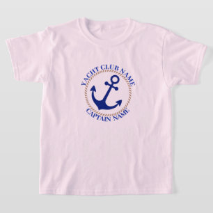 ブルーネイビー航海のいかりヨットクラブボートマリーナ Tシャツ