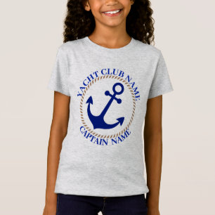ブルーネイビー航海のいかりヨットクラブボートマリーナ Tシャツ