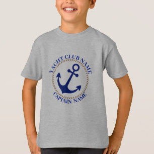 ブルーネイビー航海のいかりヨットクラブボートマリーナ Tシャツ