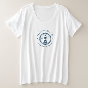 ブルーネイビー航海のいかりヨットクラブボートレトロNa プラスサイズTシャツ