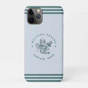 ブルーネイビー航海のいかりヨットクラブレトロなタコ iPhone 11 PROケース