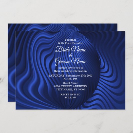 ブルーネイビー装飾結婚式招待状 招待状 (正面/裏面)