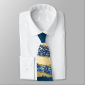 ブルーネイビー金ゴールドアゲートグリッター結婚ズ ネクタイ (タイ)