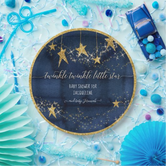 ブルーネイビー金ゴールドトゥインクルリトルスターボーイベビーシャワー ペーパープレート (パーティー)