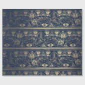 ブルーネイビー金ゴールドパピルスアンティークエジプトフローラ ラッピングペーパー (フラット)