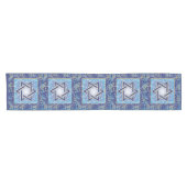 ブルーネイビー金ゴールドユダヤ星デビッド ショートテーブルランナー (横)