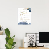 ブルーネイビー&金ゴールドボーイベビーシャワーウェルカムサイン ポスター (ホームオフィス)