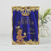 ブルーネイビ王室のー金ゴールドプリンスベビーシャワーエスニック 招待状 (スタンド正面)