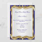 ブルーネイビ王室のー金ゴールドプリンスベビーシャワーエスニック 招待状 (裏面)