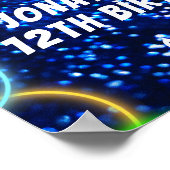 ブルーネオングローブルーグリーンバースデーパーティーウェルカム ポスター (角)