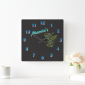 ブルーネオンサインカスタマイズ可能なマンケーブタバーン スクエア壁時計 (ホーム)