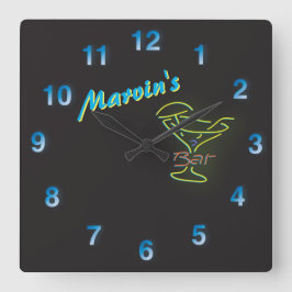 ブルーネオンサインカスタマイズ可能なマンケーブタバーン スクエア壁時計