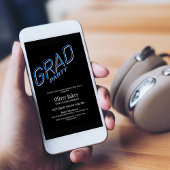 ブルーネオンサイン黒卒業パーティー招待状 招待状