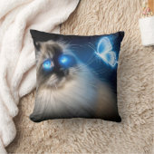ブルーネオンバタフライのラグドール猫 クッション (ブランケット)