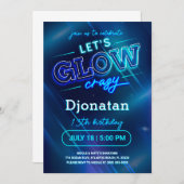 ブルーネオンバースデーパーティー招待カード 招待状 (正面/裏面)