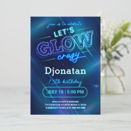 ブルーネオンバースデーパーティー招待カード 招待状