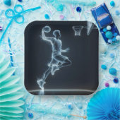 ブルーネオン白熱［赤熱］光を放つバスケットボール選手 ペーパープレート (パーティー)