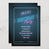 ブルーネオン誕生日招待状 招待状 (正面/裏面)