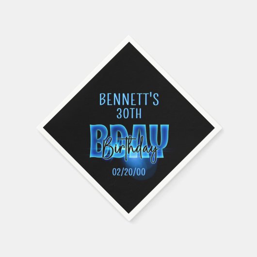 ブルーネオン誕生日 スタンダードカクテルナプキン (角)