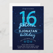 ブルーネオン16thバースデーパーティーズグロー熱狂する 招待状 (正面/裏面)