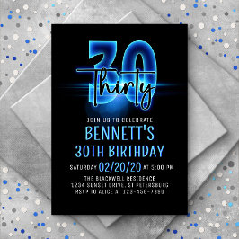 ブルーネオン30th誕生日招待状 招待状