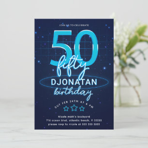 ブルーネオン50thバースデーパーティーズグロー熱狂する 招待状
