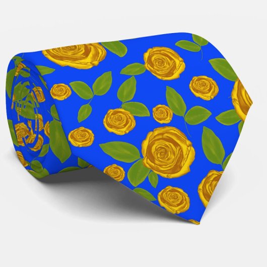 ブルーネックタイの黄色のローズパターン ネクタイ