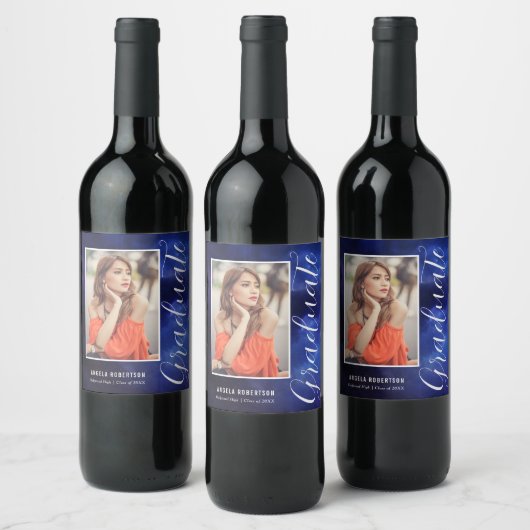 ブルーネブラ宇宙スタイリッシュモダン写真卒業 ワインラベル (ボトル)