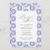 ブルーネービーシボリろうけつ染めタイルブライダルシャワー 招待状 (正面/裏面)