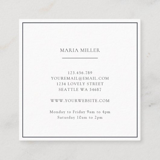 ブルーネービー&ホワイトクリスマスシーズン冬フローラ スクエア名刺 (裏面)