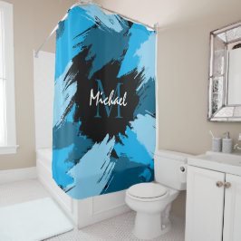 ブルーネームのブラシストロークの濃淡（モノグラム） シャワーカーテン