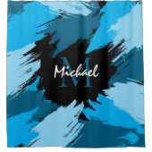 ブルーネームのブラシストロークの濃淡（モノグラム） シャワーカーテン (正面)