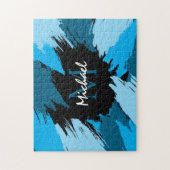 ブルーネームのブラシストロークの濃淡（モノグラム） ジグソーパズル (縦)