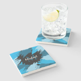 ブルーネームのブラシストロークの濃淡（モノグラム） ストーンコースター