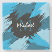 ブルーネームのブラシストロークの濃淡（モノグラム） ストーンコースター (正面)