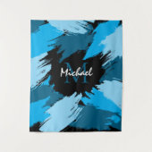 ブルーネームのブラシストロークの濃淡（モノグラム） タペストリー (正面)