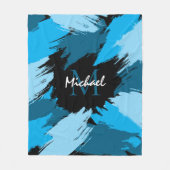 ブルーネームのブラシストロークの濃淡（モノグラム） フリースブランケット (正面)