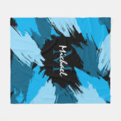 ブルーネームのブラシストロークの濃淡（モノグラム） フリースブランケット (正面(横))