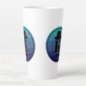 ブルーネームグラデーションイニシャルモノグラム男性へ カフェラテマグ (正面)