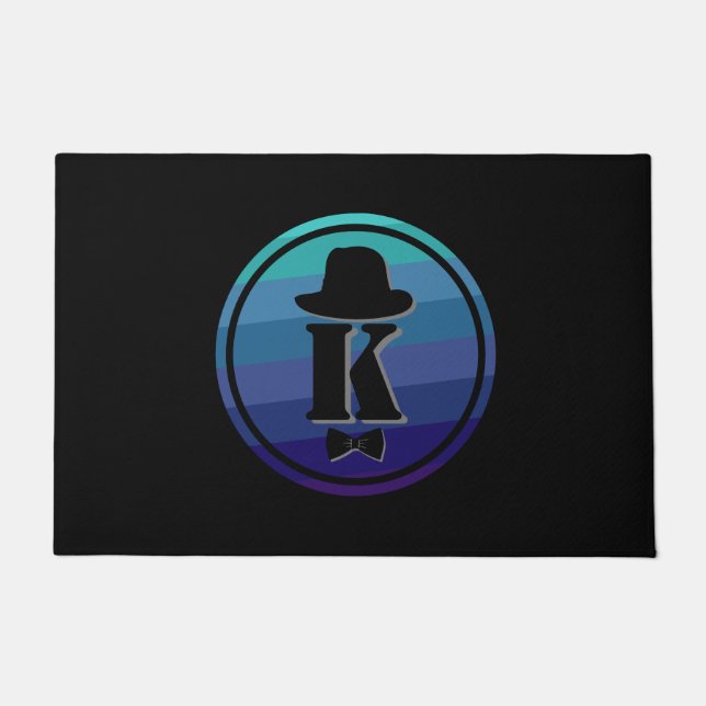 ブルーネームグラデーションイニシャルモノグラム男性へ ドアマット (正面)