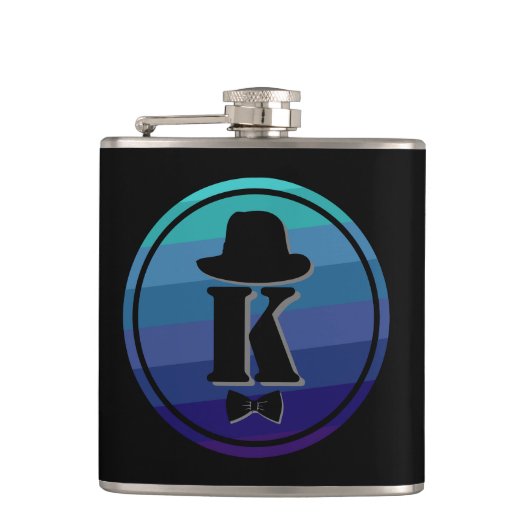 ブルーネームグラデーションイニシャルモノグラム男性へ フラスク (正面)